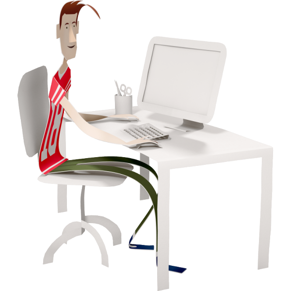 Illustration of a person on chair in front of a computer enrolling online.