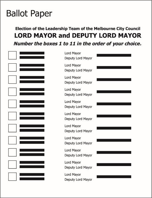 Пример на гласачко ливче за лидерски тим на Melbourne City Council