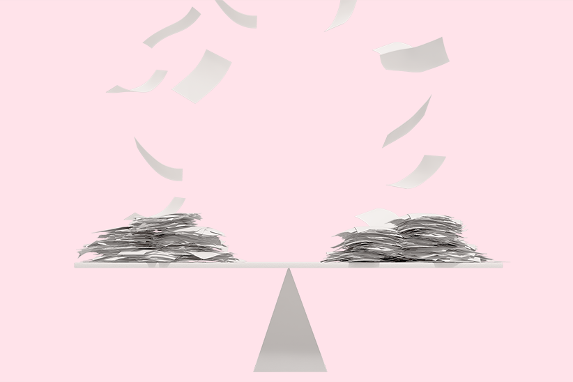 Illustration of ballot papers balanced over a see-saw