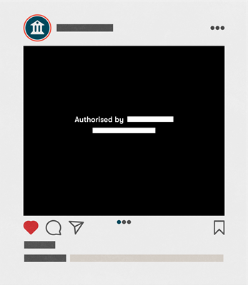 An example of authorisation on an Instagram post. The posted image is a black square with text that says 