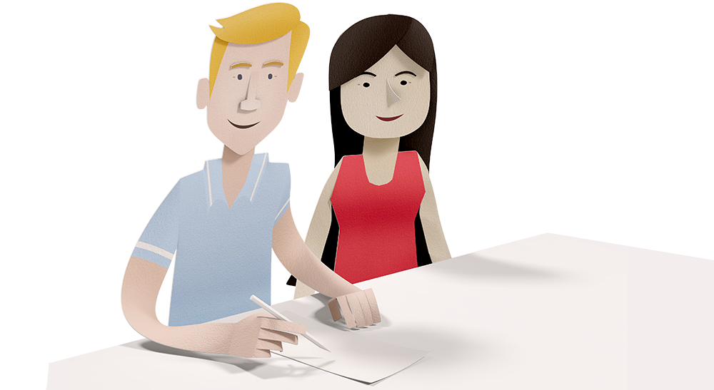 Illustration of couple filling out a form