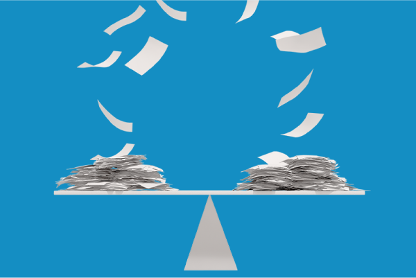 Ballot papers falling and landing in different stacks.