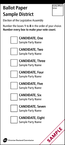 Sample Lower House ballot paper