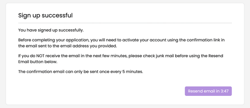 You should see a sign-up successful message on the page.