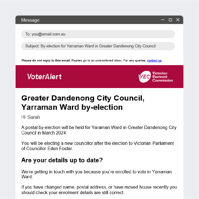 Example of a VoterAlert email