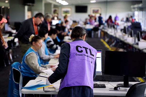 Staff working at a local election centre 