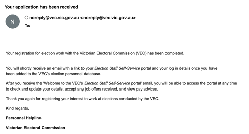 An example of of a confirmation email.