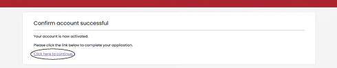 An account confirmation message should appear on the page.