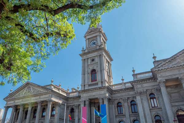 Fitzroy town hall on a blue sky day