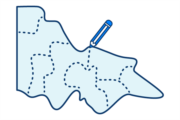 Illustration of Victoria with dotted lines to represent electoral boundaries