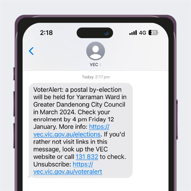 Example of a VoterAlert SMS