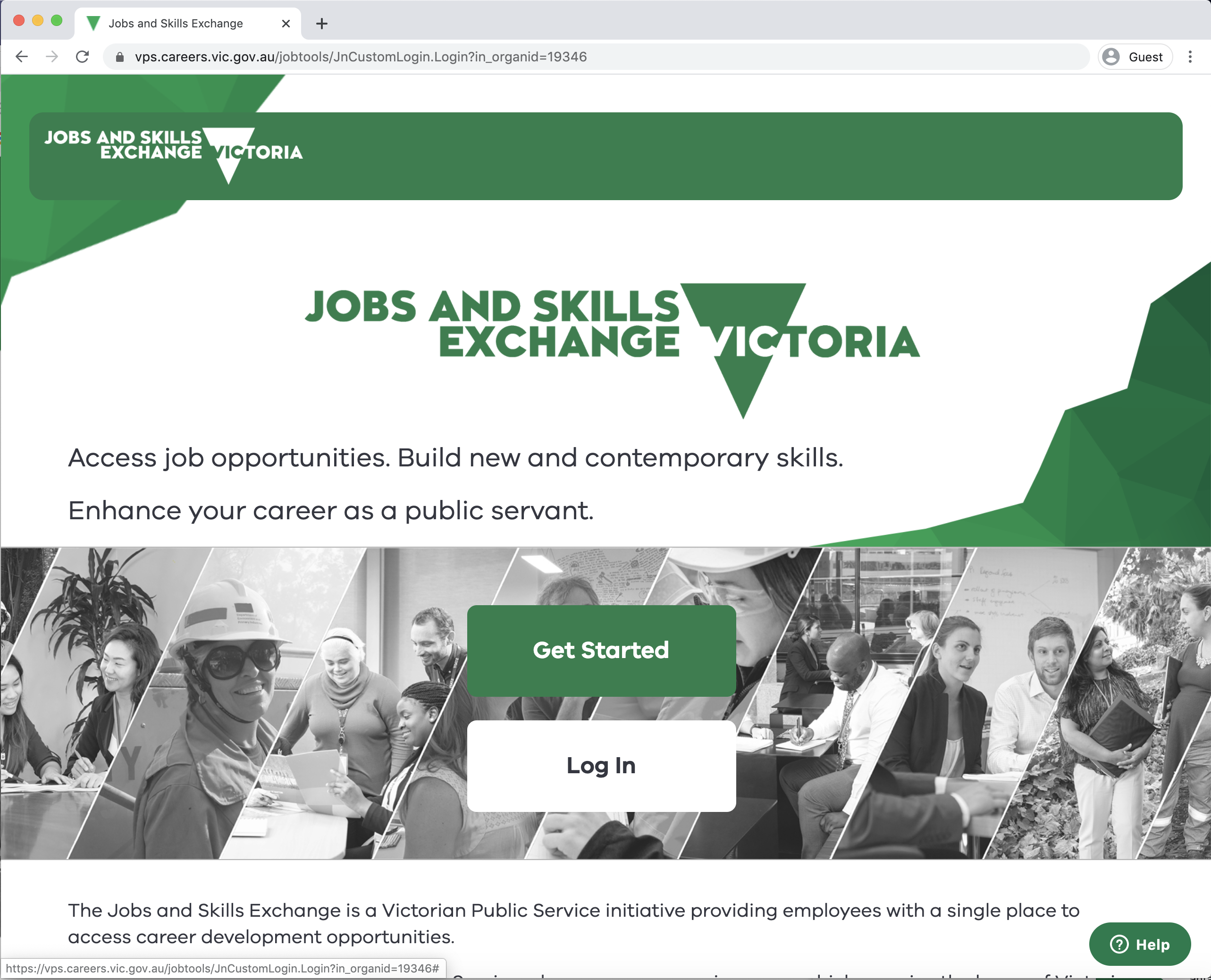Screenshot of jobs and skills exchange website